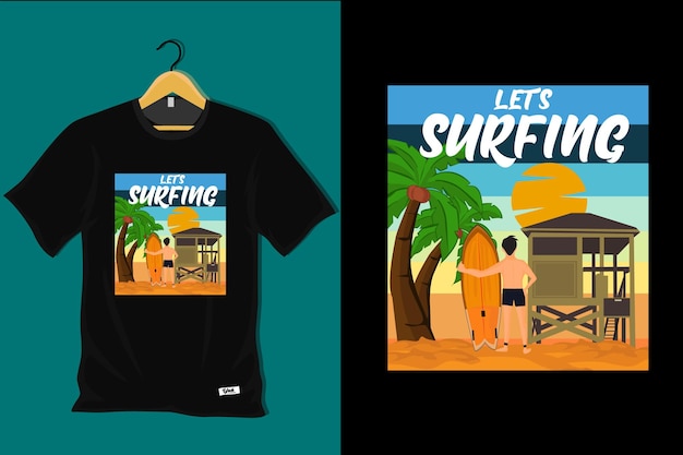 Lets Surfing Retro Vintage T Shirt Design