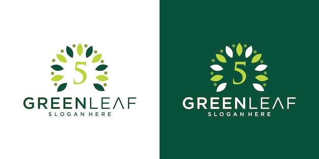 Letter 5 leaf logo design