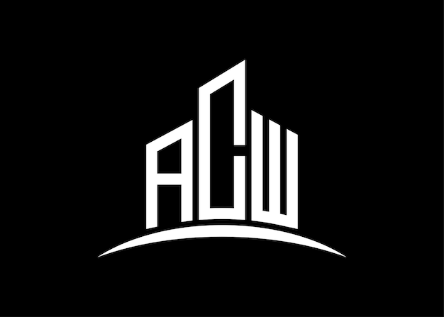 Letter ACW building vector monogram logo design template Building Shape ACW logo