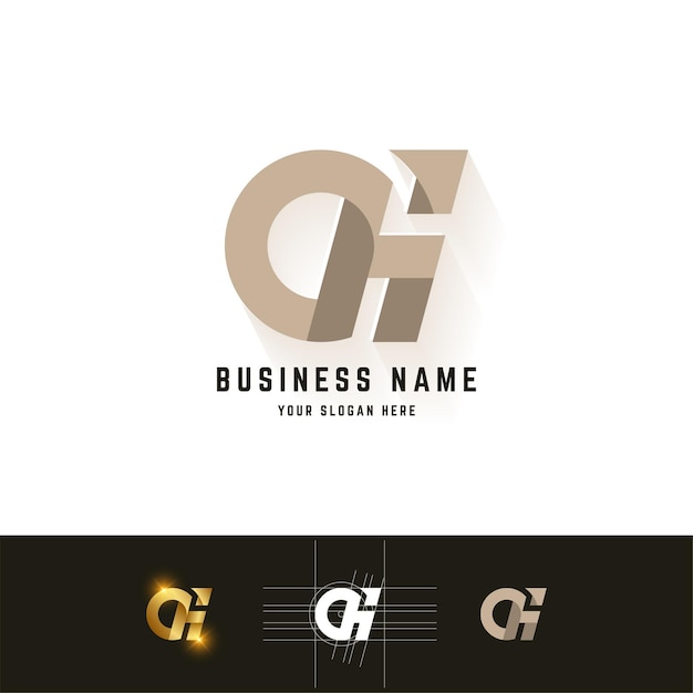 Letter aH or OH monogram logo with grid method design