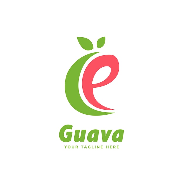 Letter alphabet E guava fruit juice logo icon template