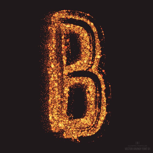 Vector letter b bright golden shimmer scatter particles flame glowing font