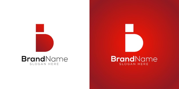 Letter b D logo design template on white and red background