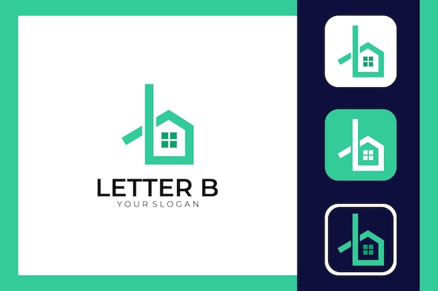 letter b logo design with home and icons