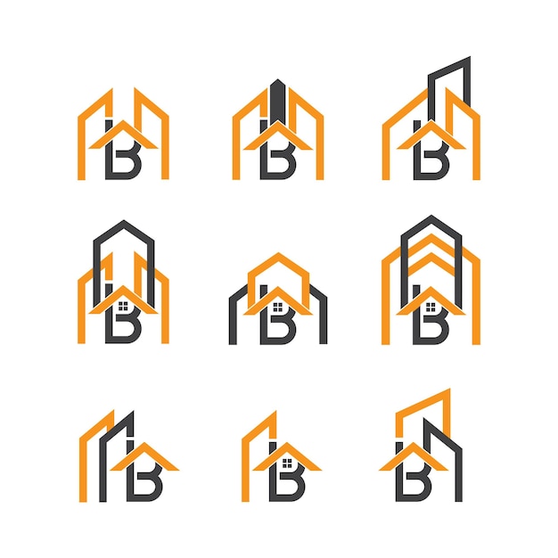 Vector letter b logo in a group of real estate engineering and architectural designs