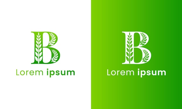 Letter b logo with a creative monogram leaf concept for the green eco company