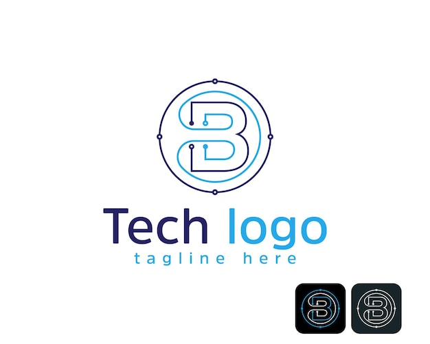 Letter B tech dot connection logo design