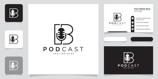 Letter B with podcast logo template illustration Premium Vector