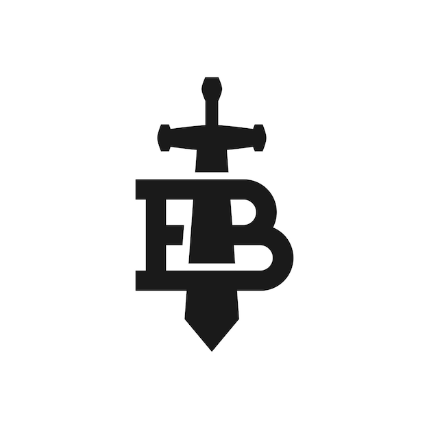 Letter B with a silhouette of sword medieval logo theme