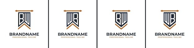 Letter BW and WB Pennant Flag Logo Set Represent Victory Suitable for any business with BW or WB initials