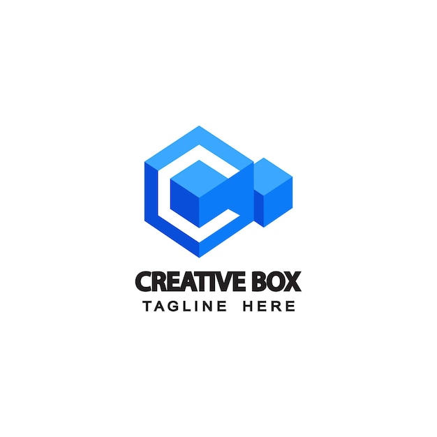 Letter c creative blue box logo template design vector