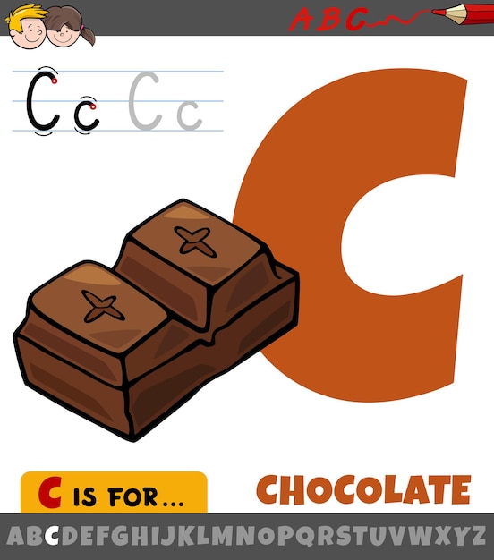 letter C from alphabet with cartoon chocolate food object