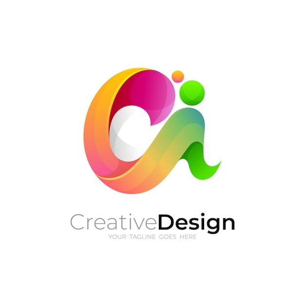 Letter C and I design template 3d colorful icon font