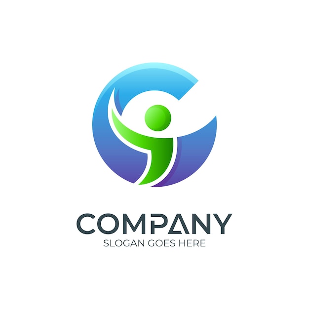 letter C logo design combination with people shape