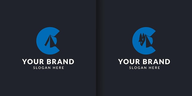 Letter c logo design with camping icon. outdoor logo design