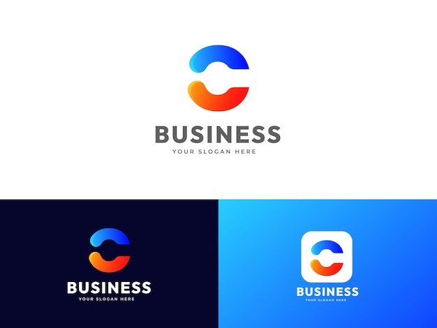 Letter C logo set with geometric gradient design