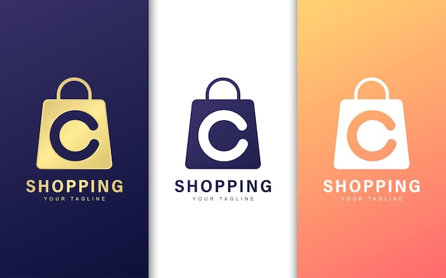 Letter C logo in shopping bag. Modern commerce logo concept