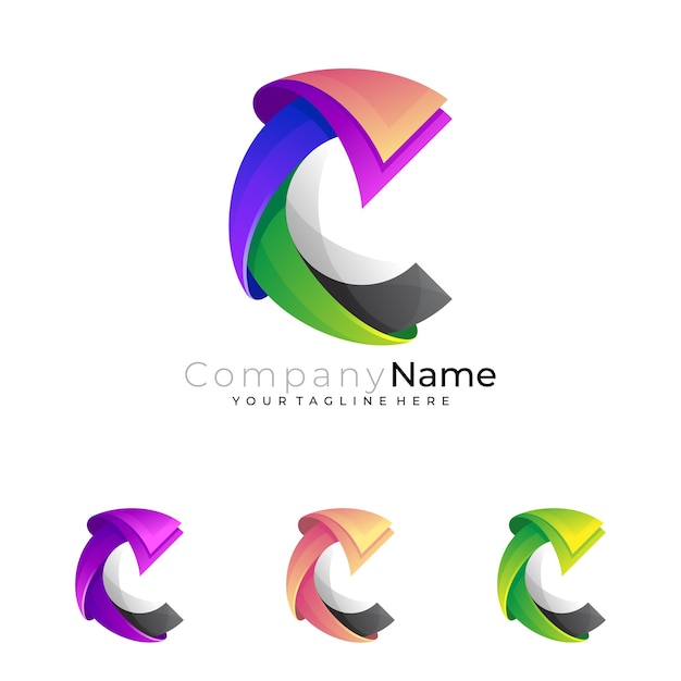 Letter C logo with colorful design vector, 3d style