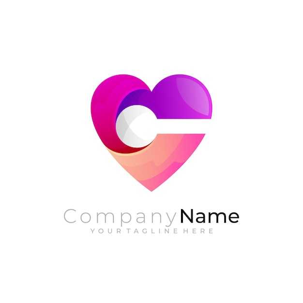 Letter C logo with heart care design combination charity icons