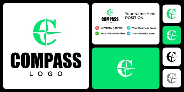 Letter C monogram compass logo design with business card template