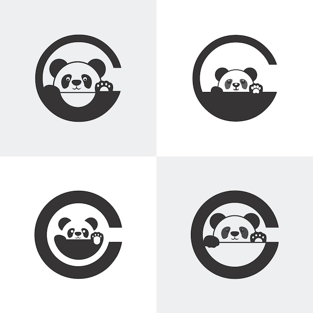 Letter C and Panda logo design template set