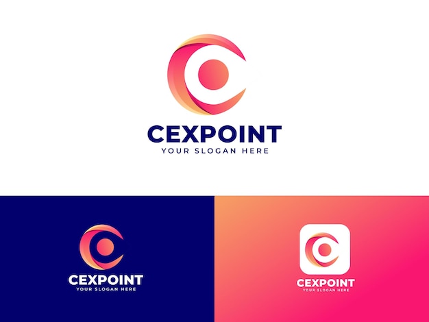 Letter C and point pin logo set with geometric gradient design