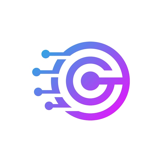 letter C technology logo with circle circuit line style for digital data connection