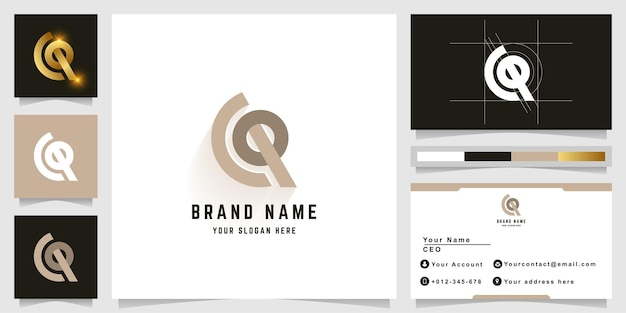 Letter CQ or CR monogram logo with business card design