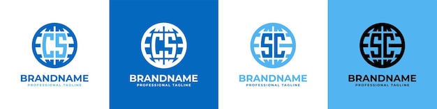 Letter CS and SC Globe Logo Set suitable for any business with CS or SC initials