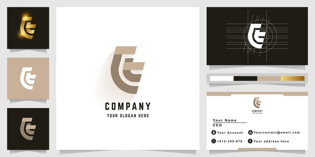 Letter Ct or CE monogram logo with business card design