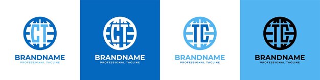 Letter CT and TC Globe Logo Set suitable for any business with CT or TC initials