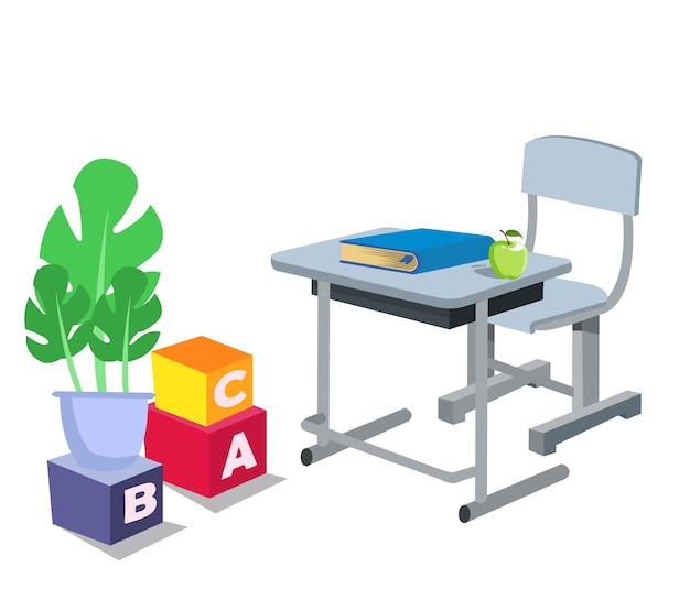 Letter cubes with flower and classroom lecture table