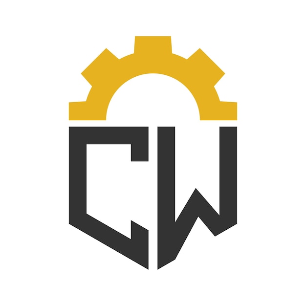 Letter CW Gear Logo Design for Service Center Repair Factory Industrial Digital and Mechanical Business