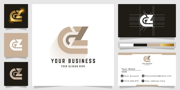 Letter CZ or GZ monogram logo with business card design