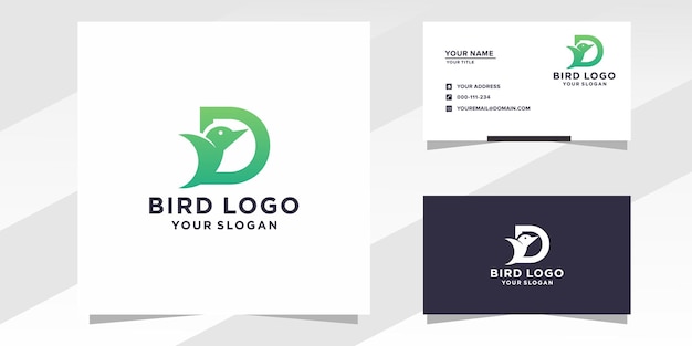 Letter d and bird logo with business card template