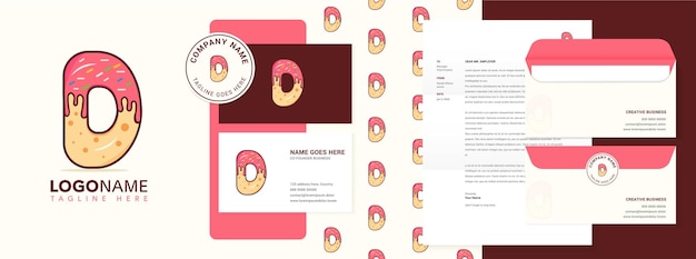 Letter D donut logo design business card and branding template on isolated background