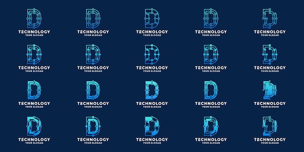 Vector letter d, initials d technology logo design vector with dot concept and connection