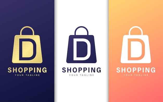 Letter D logo in shopping bag. Simple commerce logo concept