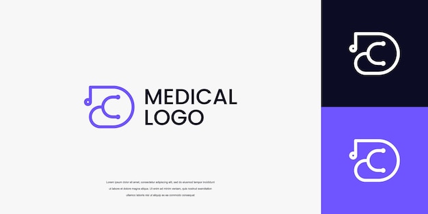 Vector letter d logo with stethoscope icon medical healthcare logo