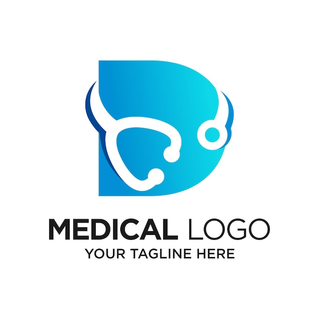 Letter D Stethoscope Logo Design Template Inspiration Vector Illustration