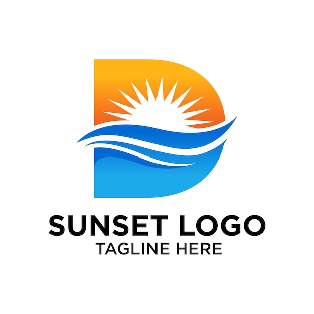 Letter D Sunset Logo Design Template Inspiration Vector Illustration