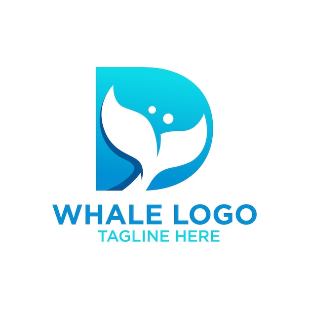 Letter D Whale Logo Design Template Inspiration Vector Illustration