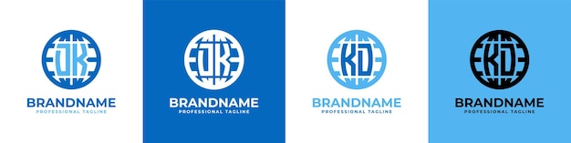 Letter DK and KD Globe Logo Set suitable for any business with DK or KD initials