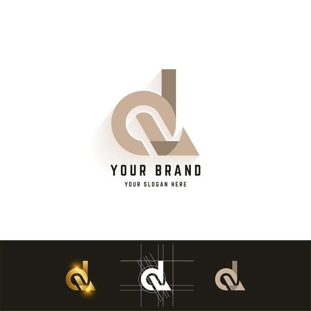 Letter dQ or QL monogram logo with grid method design