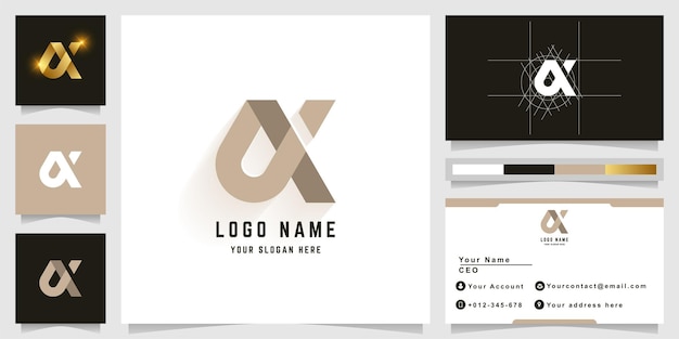 Letter DX or AX monogram logo with business card design