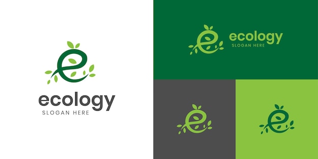 Letter E ecology logo icon design with leaf or nature green plant graphic element symbol for earth day logo nature product label