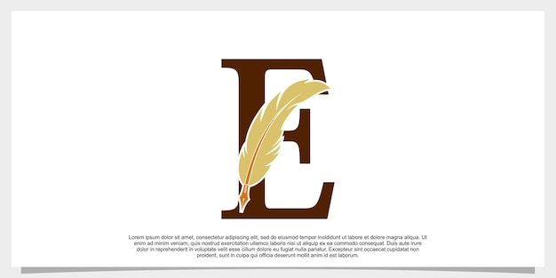 Letter e feather logo design with feather pen icon concept