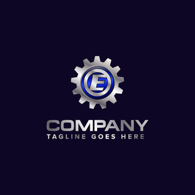 Letter E gear vector template logo This Design is suitable for technology industrial or automotive Gradient Gray