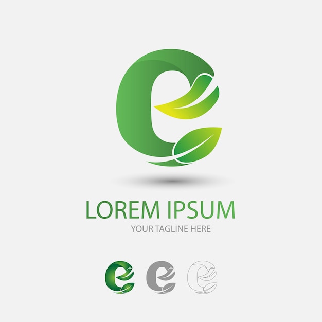 Letter e green care leafy logo