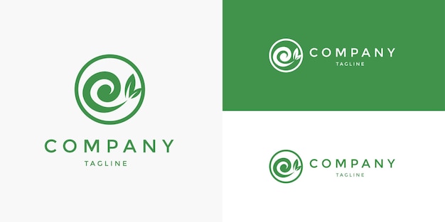 letter e initial with leaf leaves green eco logo design company business brand template